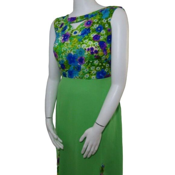 Vintage Melwine of Miami M Maxi Dress Green Purple Teal Floral Mod - Picture 7 of 11